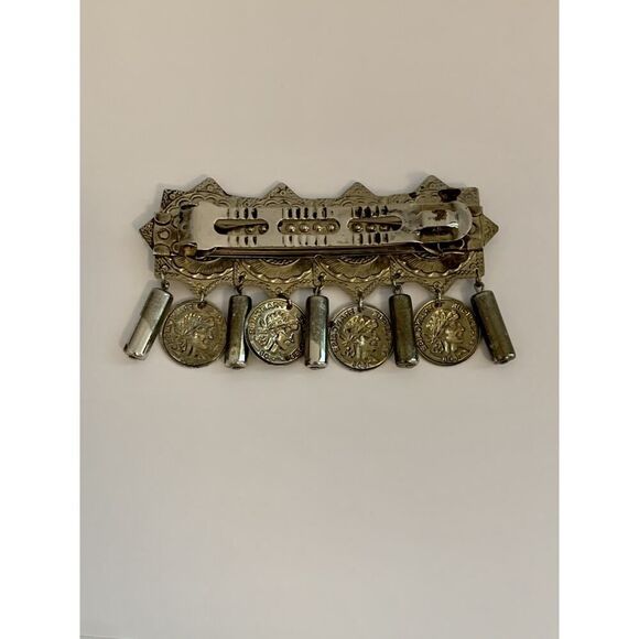 VTG REPUBLIQUE FRANCAISE Coin Silver Metal Hair Clip French Dangle Etched Boho - Picture 6 of 9